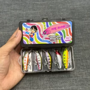 Combo 5 con mồi lure HR 505 Sinking dài 50mm nặng 6.5g màu sắc phản quang