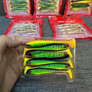 Mồi mềm NFF màu xanh hổ phách vỉ 7 con chuyên dụng cho câu lure cá quả