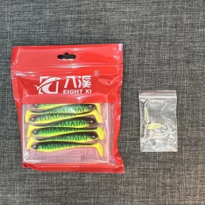 Vỉ mồi mềm NFF 7 con màu xanh hổ phách kèm lưỡi câu AR15 có thìa xoay