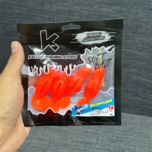 Mồi mềm Skipping mực nhỏ màu đỏ cam rực rỡ tạo Action rung lắc khuấy nước thu hút cá cực mạnh