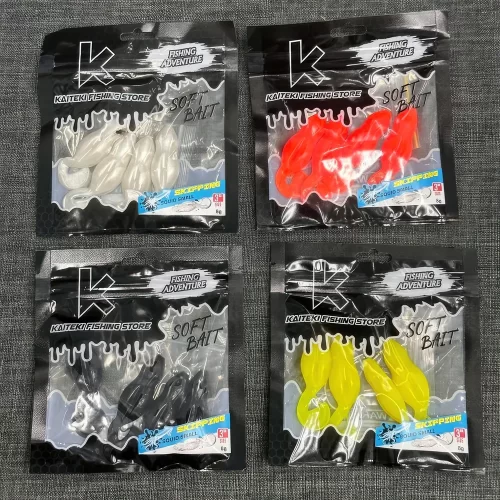 Mồi mềm Skipping mực nhỏ trọn bộ 4 màu sắc đa dạng trắng đen vàng đỏ phù hợp cho mọi cần thủ