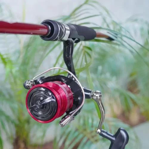 Bộ cần câu lure Cheap LK máy Daiwa MG lộ diện tay quay kim loại sáng loáng siêu bền