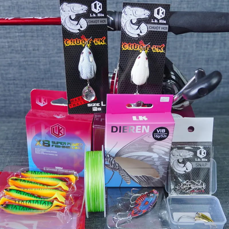 Combo câu lure cần Cheap LK máy Daiwa MG đầy đủ phụ kiện mồi giả chuyên nghiệp