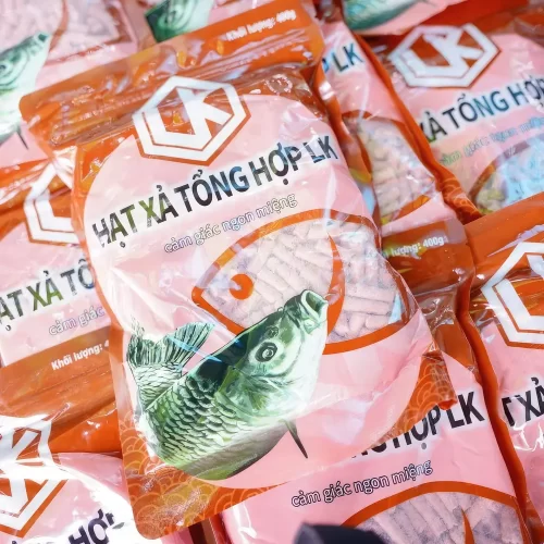 Hạt xả tổng hợp LK đóng gói bao bì túi 400g chuyên câu các loài cá nước ngọt
