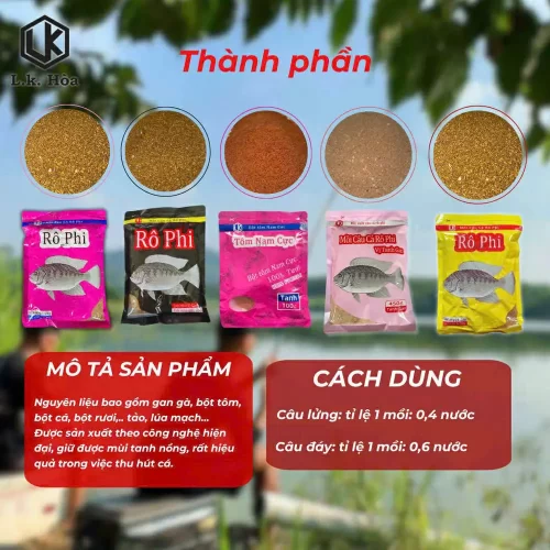 Mồi Rô Phi LK chi tiết bảng thành phần và hướng dẫn cách pha trộn