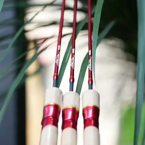 Cần Lure Suối 5 Khúc LK cán gỗ bần thiết kế logo Stream 465L sang trọng